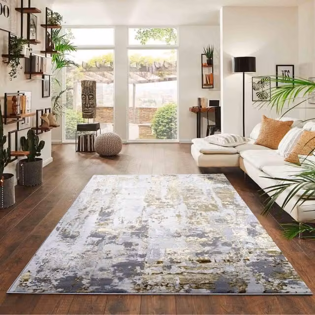 Modern Emperor Abstract Area Rug in Gold and Multicolour, 200 cm