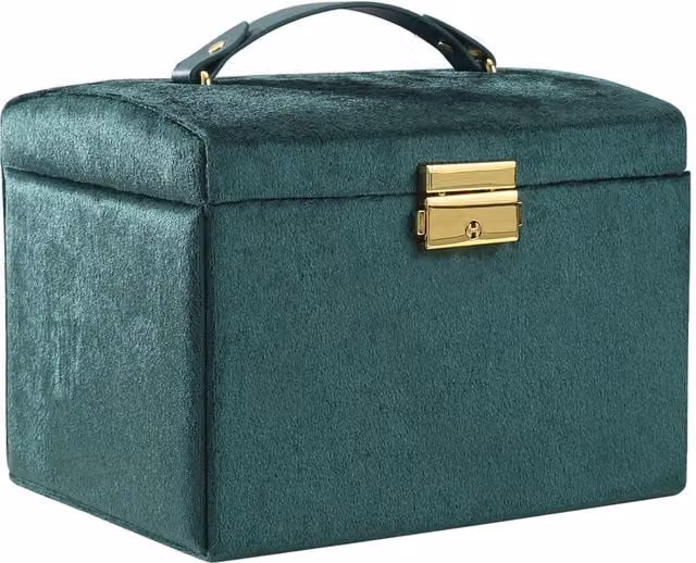 Garden Sanctuary Fabric Jewellery Box with Mirror in Dark Green