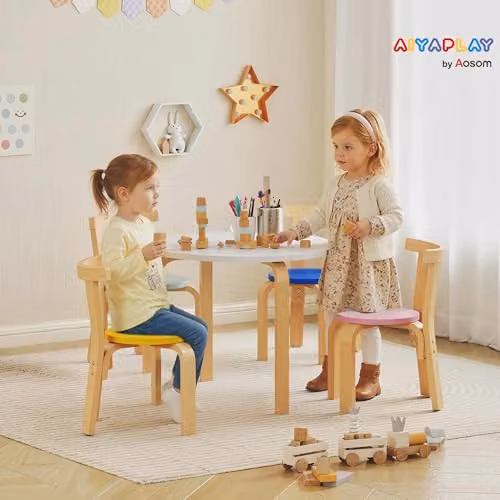 AIYAPLAY 5 Piece Kids Table and Chairs Set, Multicoloured, W/D/H: 60 x 50 x 60 cm – 2