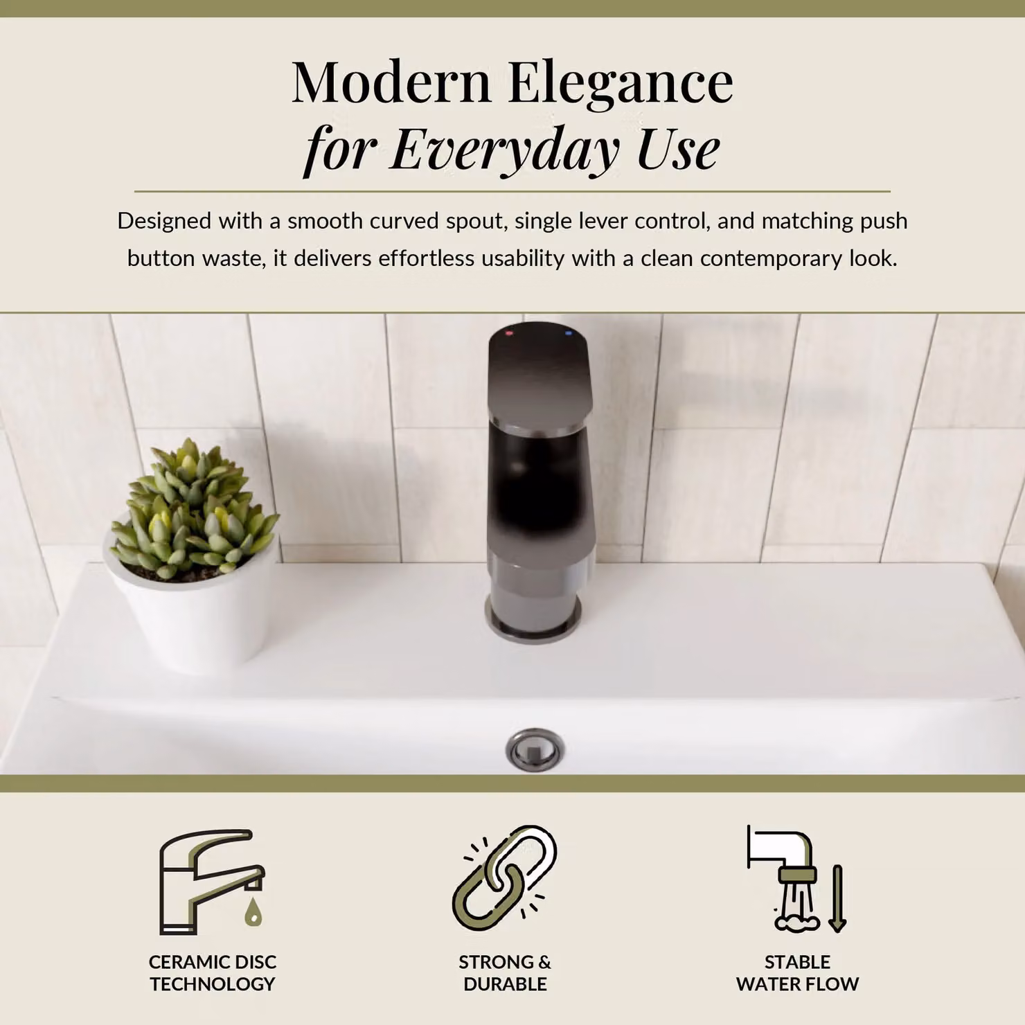 Balterley Current Round Mono Basin Mixer Tap with Push Button Waste in Brushed Pewter Silver – 2