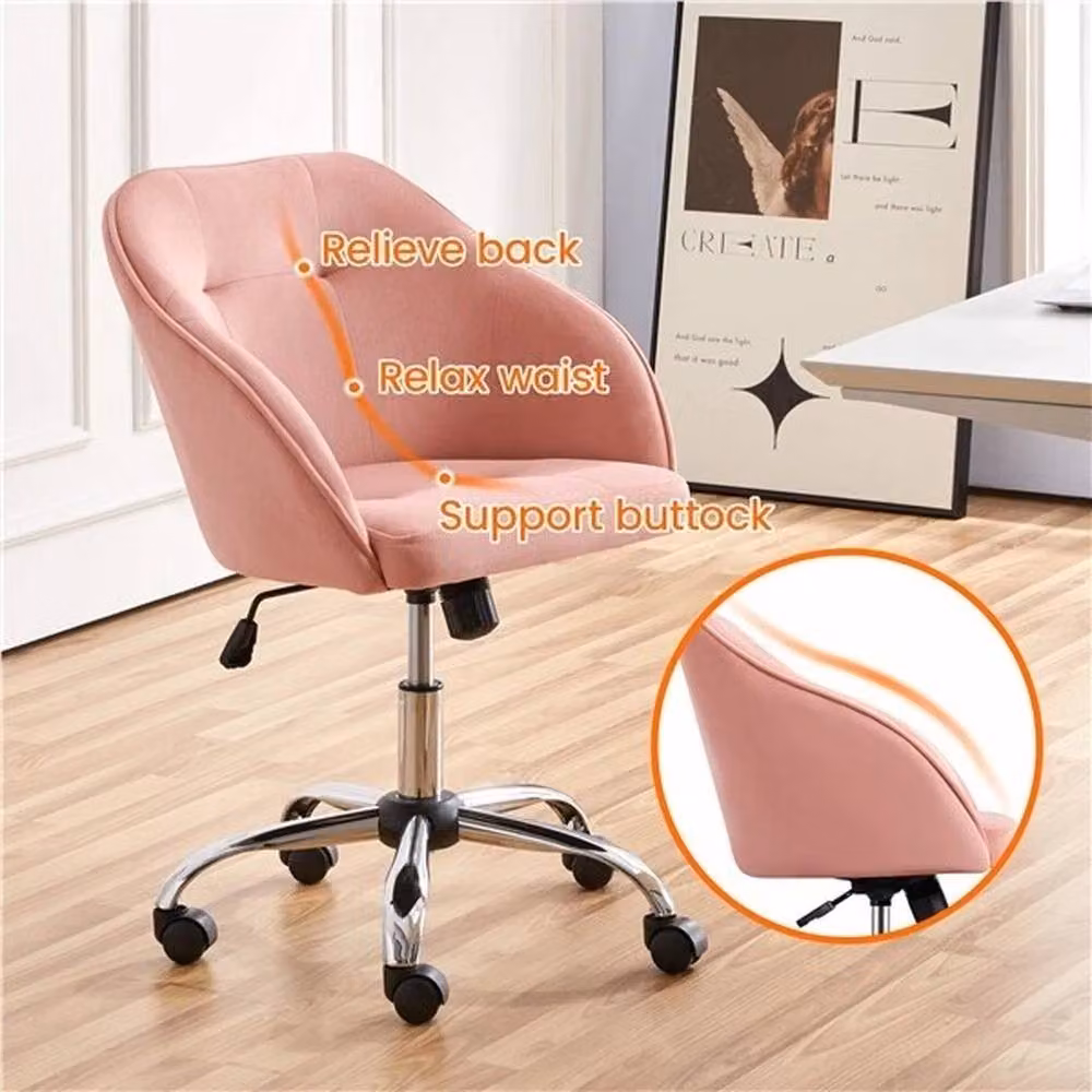 Kelvenix Modern Pink Velvet Upholstered Swivel Task Chair for Home Office and Makeup Vanity – 4