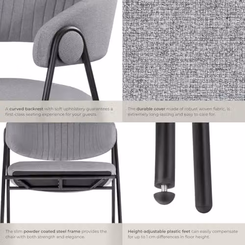 tectake Bedano Set of 6 Dining Chairs in Grey with Fabric Upholstery and Metal Legs – 5