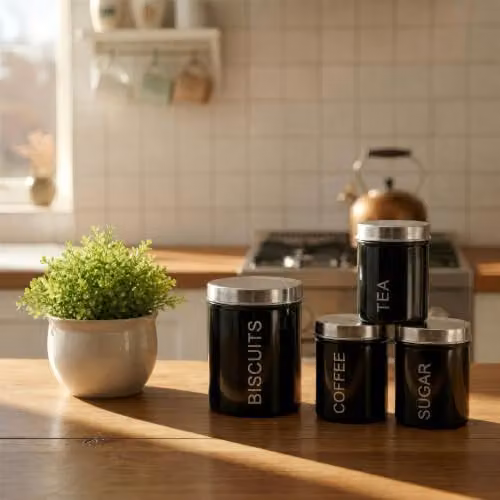 Harbour Housewares 4 Piece Metal Kitchen Canister Set in Black with Airtight Lids – 2