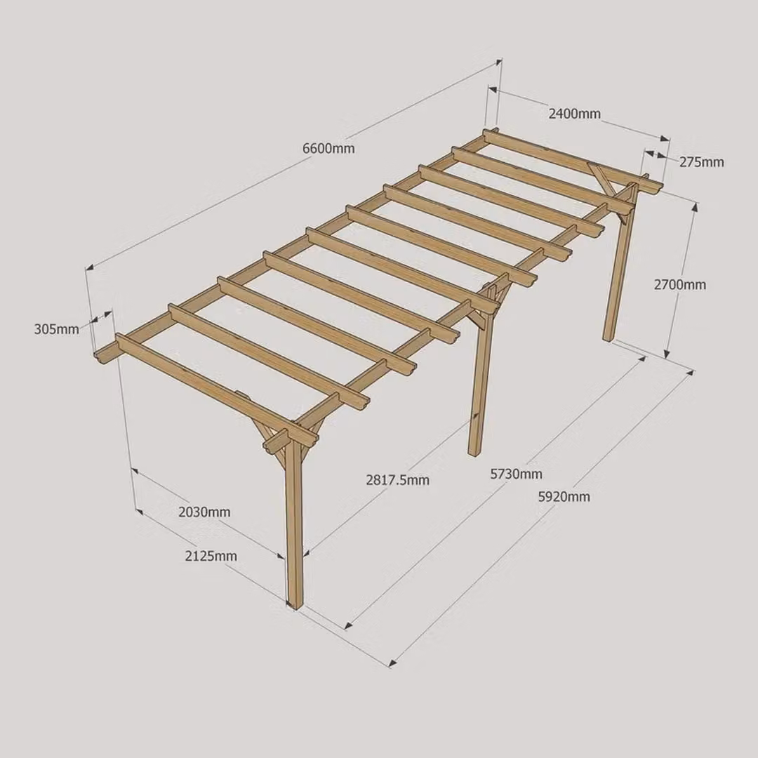 Rutland County Garden Furniture Ltd Wall Mounted Lean-to Garden Pergola in Brown Wood, W660 x D240 x H270 cm – 3