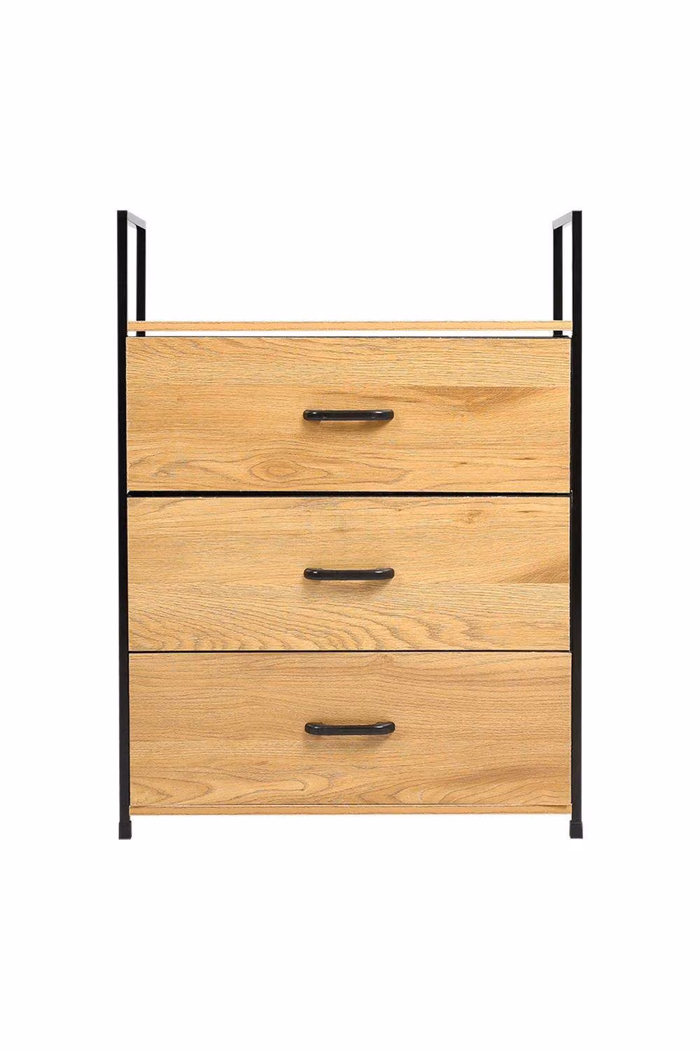 H&O Direct Freestanding 3-Drawer Industrial Storage Cabinet in Beige, Sand and Brown with Wood and Metal Finish – 2