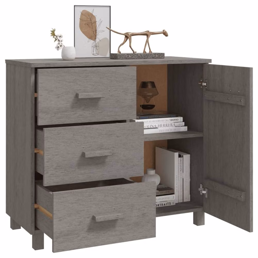 Berkfield Home HAMAR Sideboard in Light Grey Solid Pinewood, W/D/H: 90 x 40 x 80 cm – 3