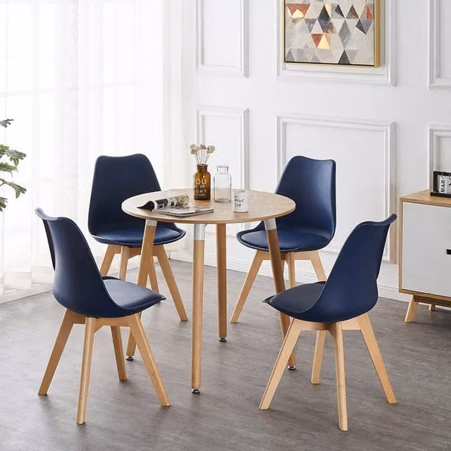 Life Interiors Lorenzo Round Dining Set with Table and 4 Blue Chairs