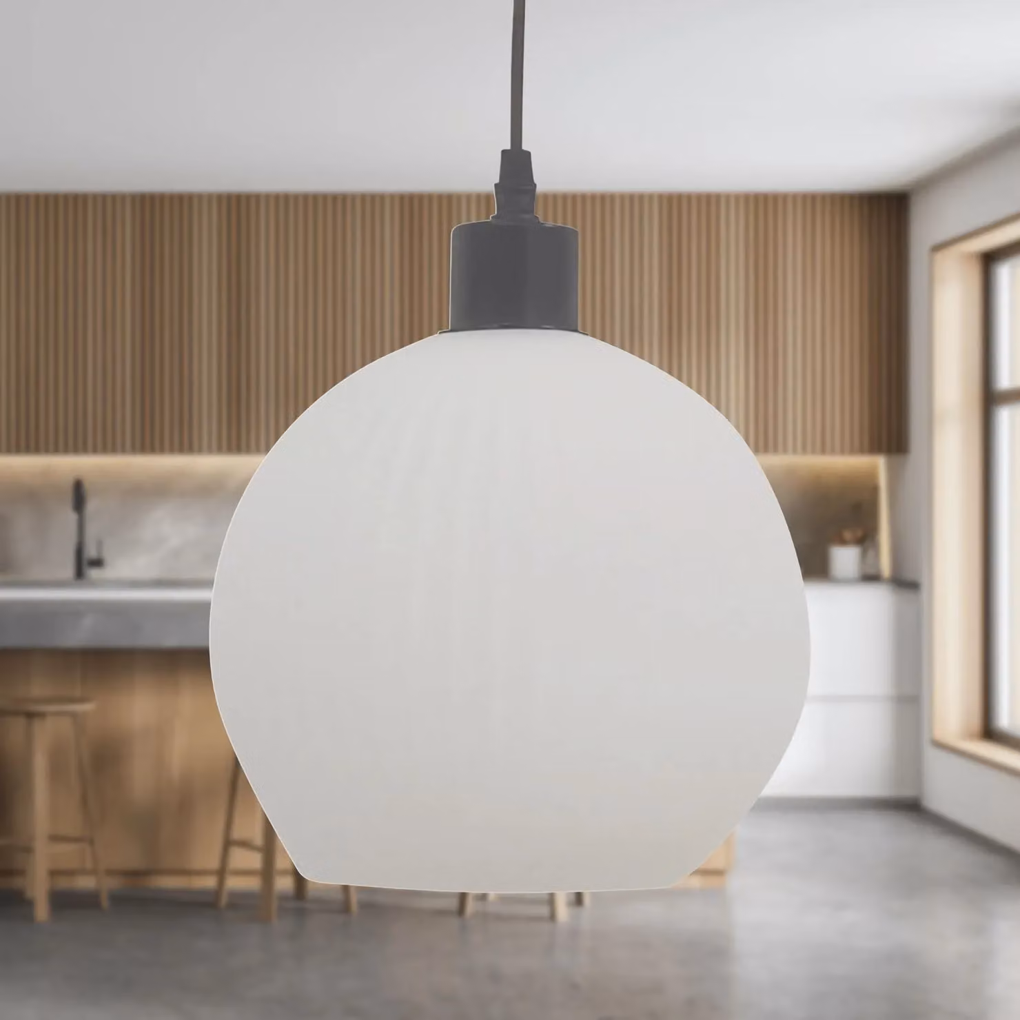 First Choice Lighting Betchley White Ribbed Glass Sphere Pendant Light with Black Fitting – 2