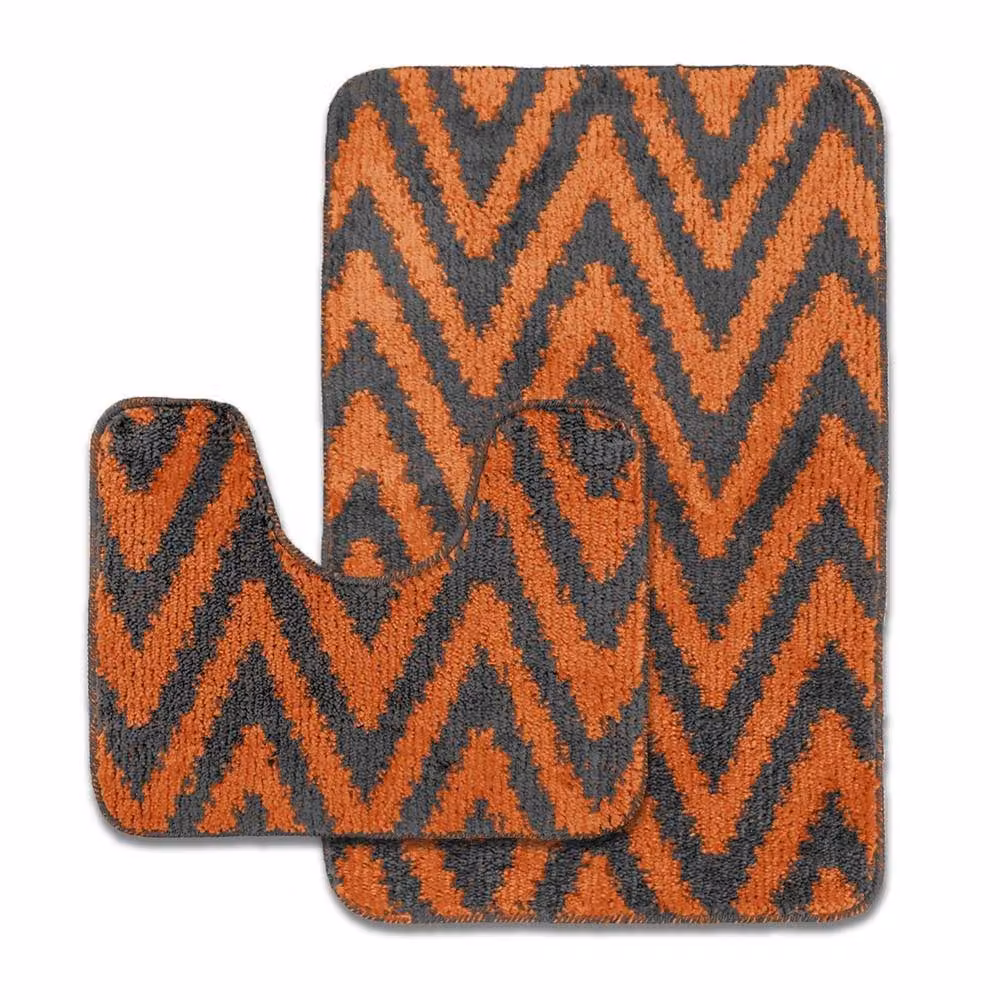 Velosso 2 Piece Orange Chevron Stripe Non-Slip Bath and Pedestal Mat Set – 2