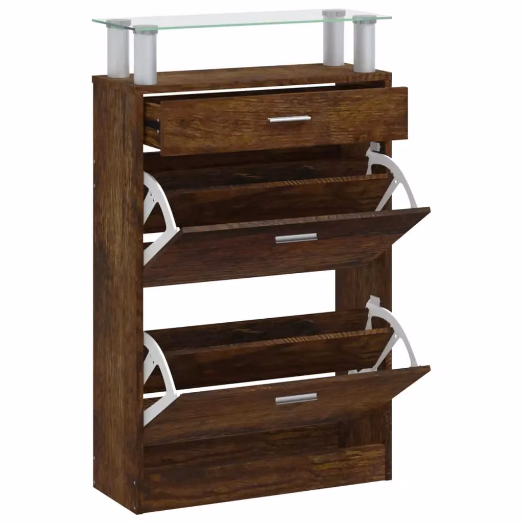 Berkfield Home Smoked Oak Shoe Cabinet in Brown, W/D/H: 63 x 24 x 104 cm – 2
