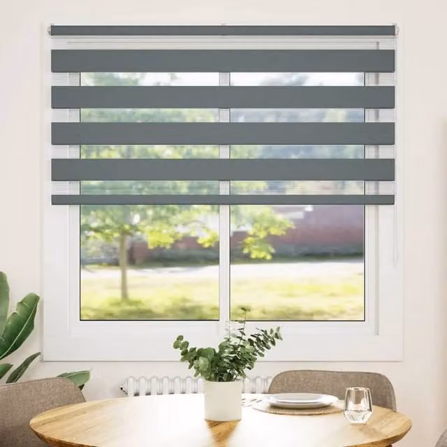 Berkfield Home Zebra Blind in Dark Grey, Polyester Fabric, W: 145 cm, H: 100 cm – 1