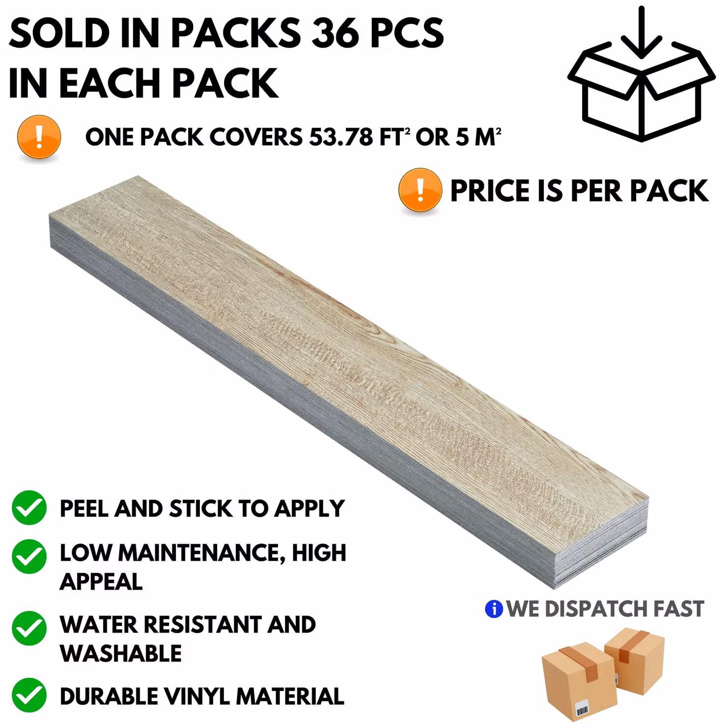 Novecrafto Self Adhesive Wood Look Vinyl Floor Planks, 36 Pack, Brown and Beige, W: 91.4 cm, D: 15.2 cm – 2
