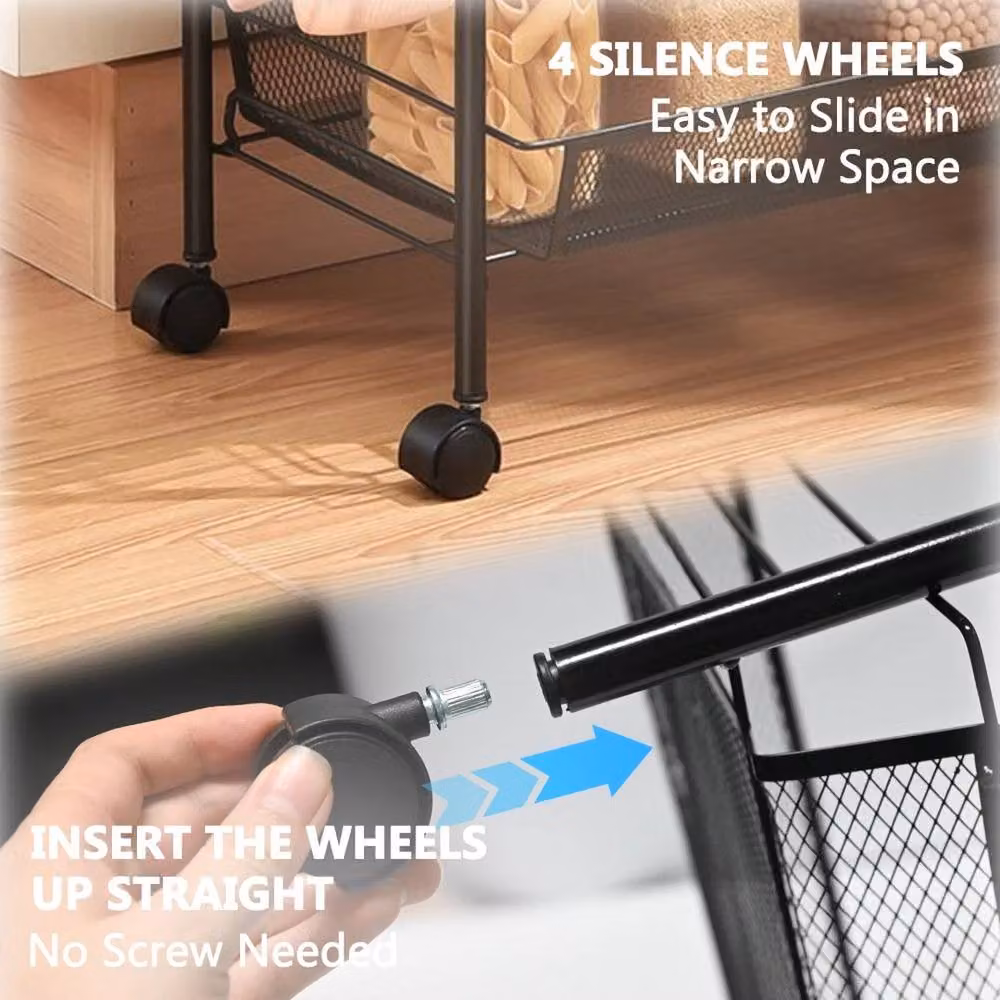 Havendro 3 Tier Wheeled Metal Fruit and Vegetable Kitchen Storage Trolley in Black – 4