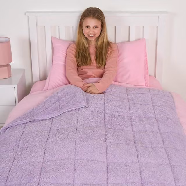 OHS Kids Teddy Fleece Weighted Blanket for Anxiety and Stress Relief, Purple