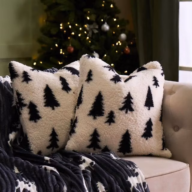 OHS Tree Teddy Cushion Covers in Monochrome Black and White