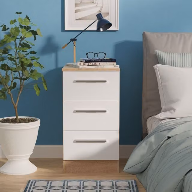 Ready Assembled 2 U Trent 3 Drawer Bedside Cabinet in White