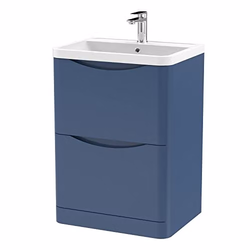 Balterley Floor Standing Blue Vanity Unit with Rectangular Basin and 2 Soft Close Drawers, W: 60.0 cm, D: 44.5 cm, H: 84.0 cm – 1