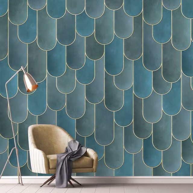 Grandeco Art Deco Droplet 4 Lane Repeatable Wallpaper Mural in Petrol, Blue and Green