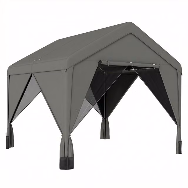 Outsunny Dark Grey Patio Gazebo with Netting, Curtains and Galvanised Steel Frame, W/D/H: 300 x 300 x 278 cm