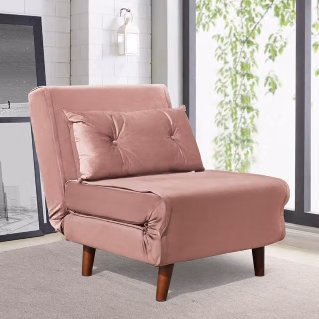 Comfy Living Mid-Century Velvet Fabric Sofa Bed Chair in Pink