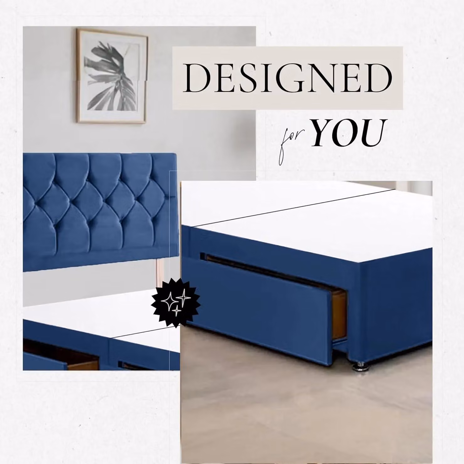 Bed Time UK Ziggy Plush Velvet Divan Bed Frame with 2 Drawers and 20 inch Headboard in Blue, W/D/H: 120 x 200 cm – 2