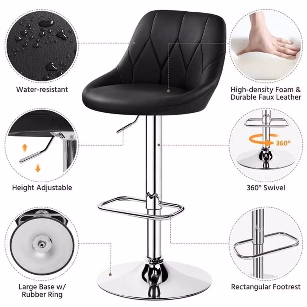 NESTLUNE Set of 2 Black Faux Leather Swivel Bar Stools – 3