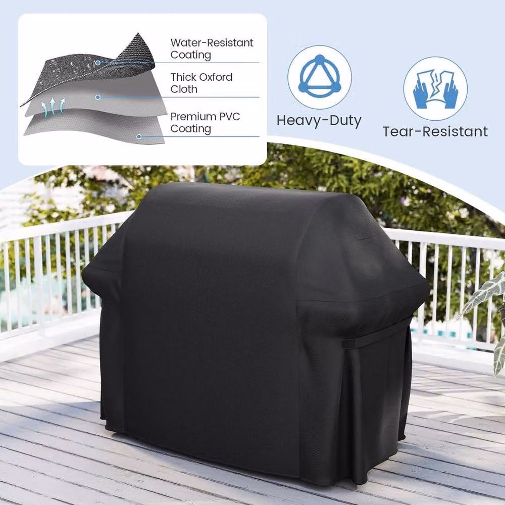 KORVIXA Heavy Duty Waterproof Black PVC Gas Grill Cover, W/D/H: 100 x 100 x 66 cm – 5
