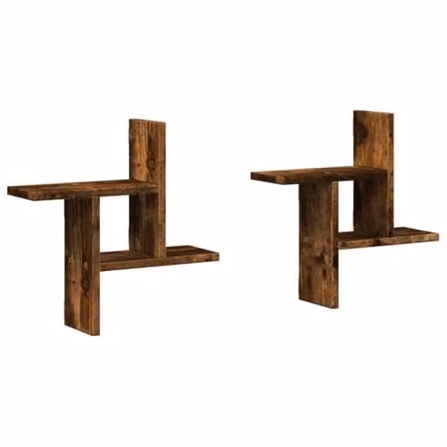 vidaXL Set of 2 Wall Mounted Shelves in Smoked Oak Brown, W/D/H: 38 x 12 x 38 cm – 1