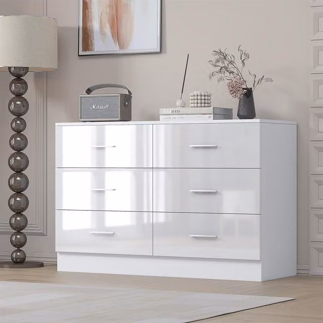 REFLECT Wide 6 Drawer Chest in White High Gloss and Matt Finish
