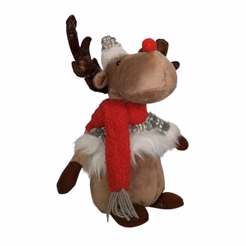 Samuel ALEXANDER 38cm Plush Reindeer Christmas Tabletop Decoration in Grey, Brown and Red – 6
