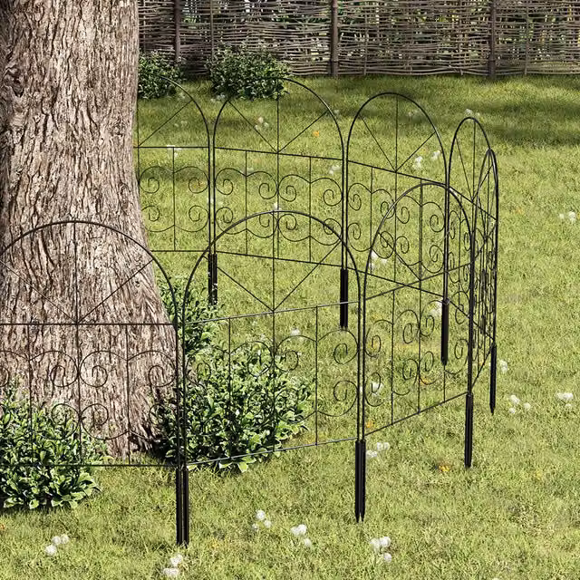 Livingandhome Set of 25 Black Metal Arched Round Garden Fences