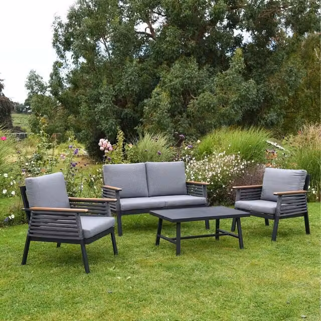 Garden Gear Modern Four Seater Aluminium Lounge Patio Furniture Set in Grey