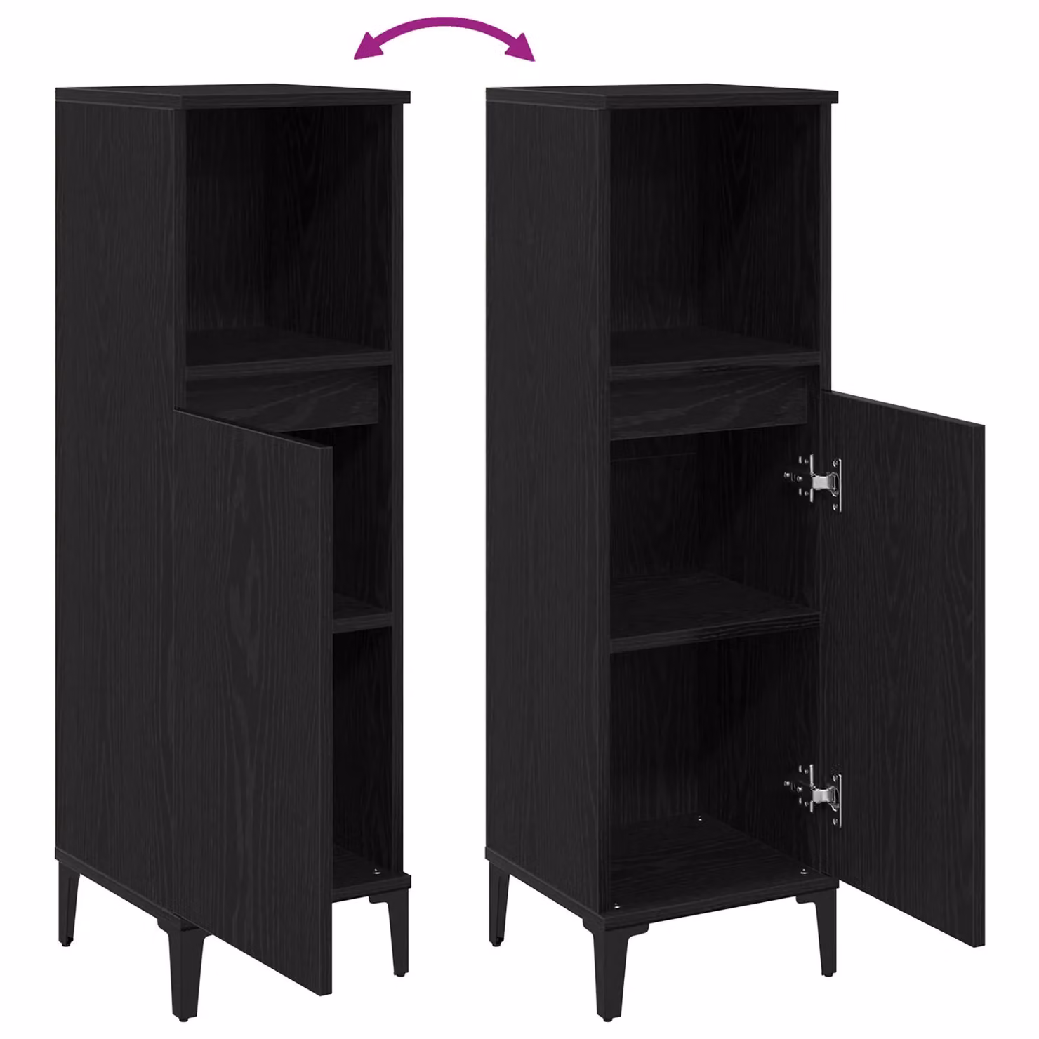 Berkfield Home Modern Black Oak Bathroom Cabinet with Internal Shelves and Hinged Doors, W/D/H: 30 x 30 x 100 cm – 4