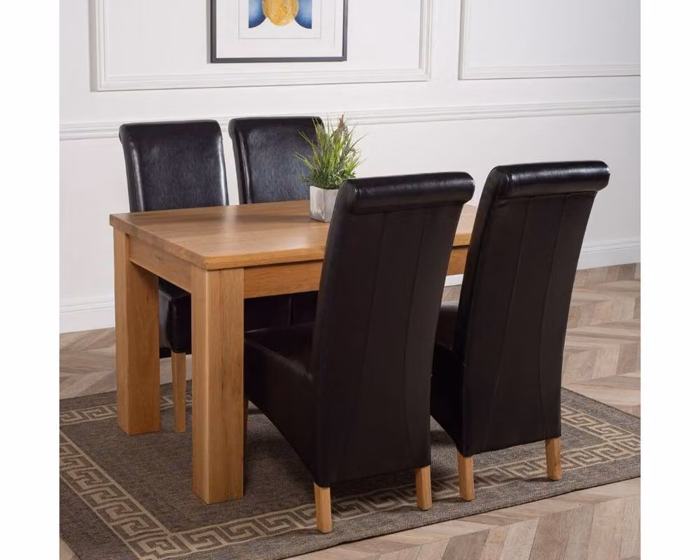 Thats Furniture Dakota Oak Dining Table and 4 Black Leather Chairs Set, W: 127 cm, D: 82 cm, H: 77 cm – 7
