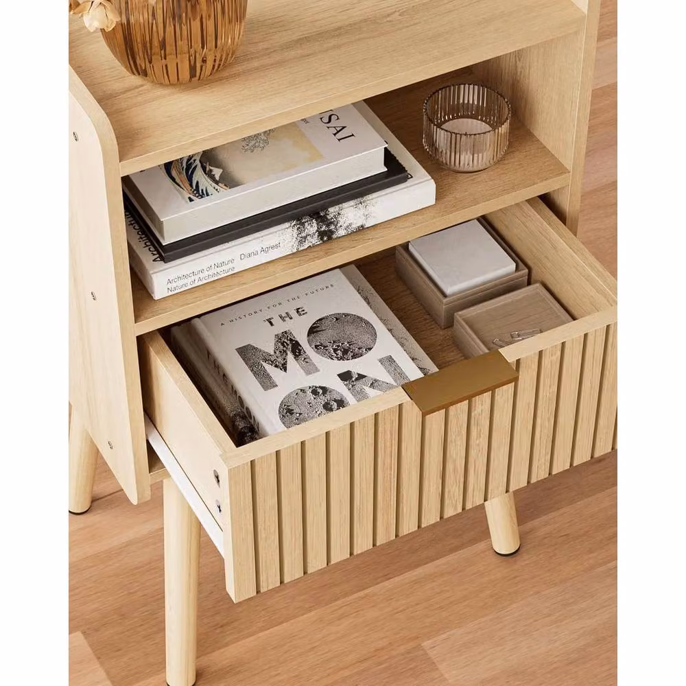 FORGEVIO Modern Wood Bedside Table in Natural and Gold, W/D/H: 40 x 29 x 67.5 cm – 3
