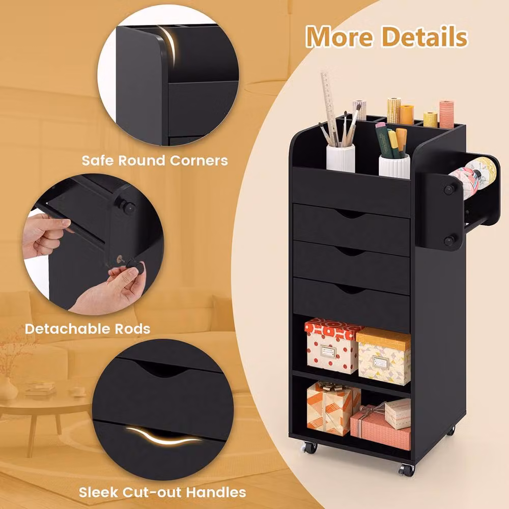 FORGEVIO Black Matt Metal Rolling Storage Cart Utility Trolley for Kitchen, Bathroom or Home Office – 5