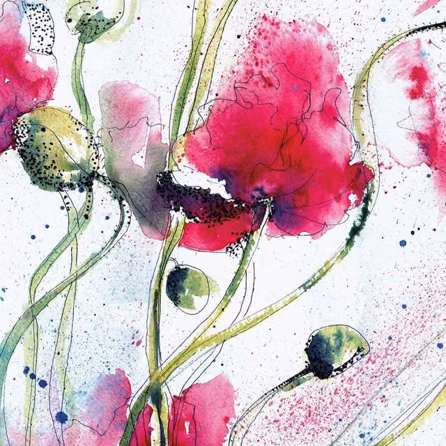 Wizard+Genius Poppies Watercolour Floral Wall Mural in Pink and Multicolour, W: 192 cm, H: 260 cm, 4-panels