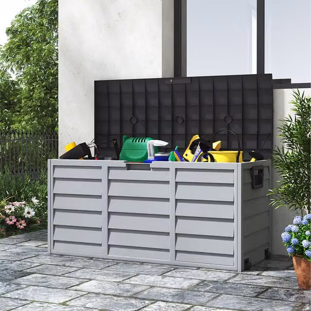 Breeins Grey Waterproof Plastic Outdoor Garden Storage Box with Wheels