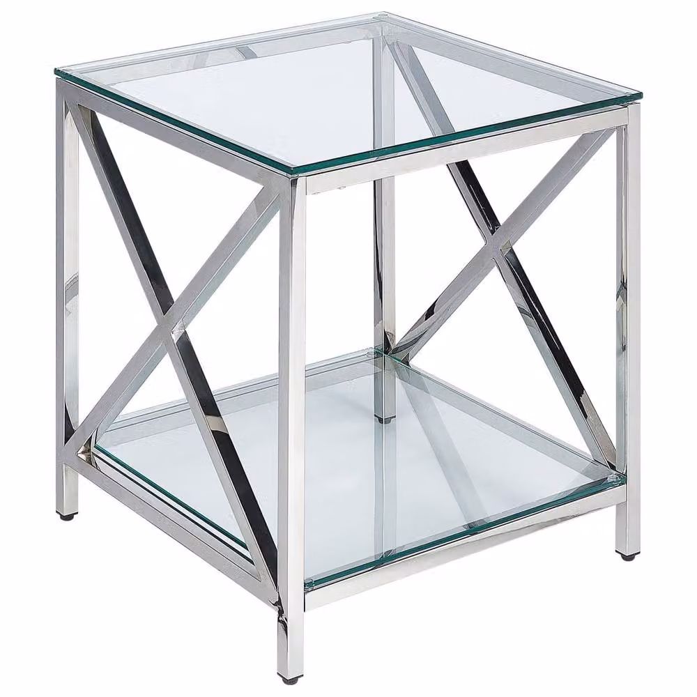 Wyld and Coco Glam Glass Side Table in Silver, W/D/H: 45 x 45 x 48 cm – 2