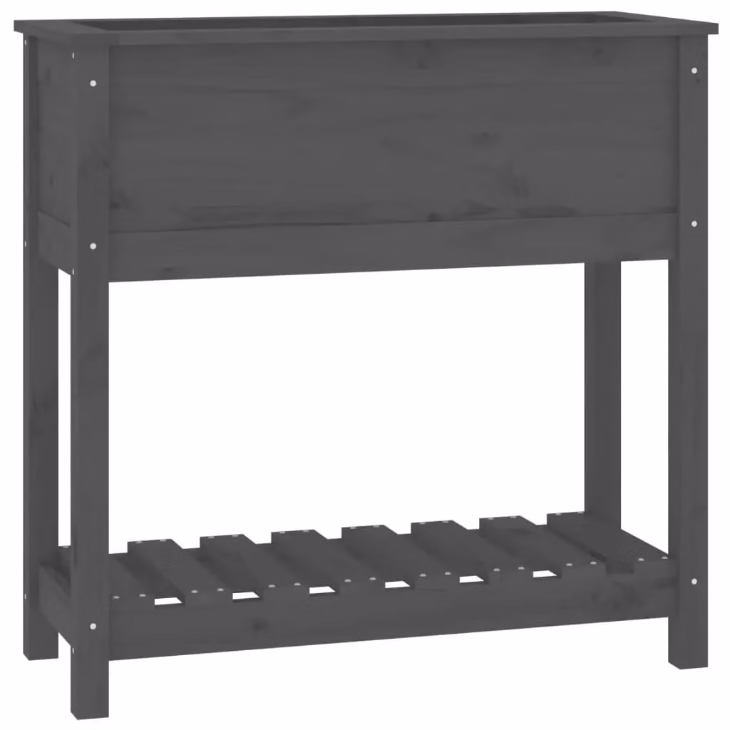 Berkfield Home Grey Solid Pine Wooden Raised Planter with Shelf W/D/H: 82.5 x 34.5 x 81 cm – 2