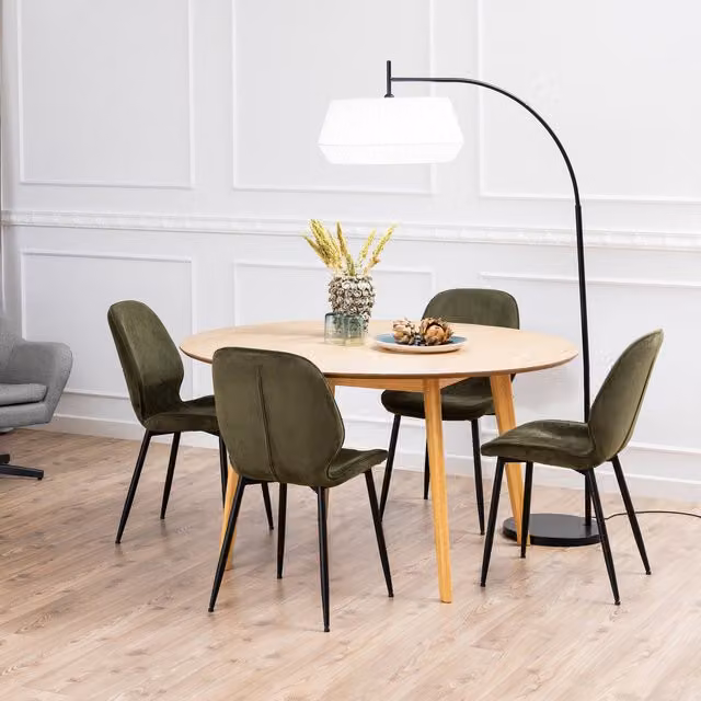 Furniture To Go Nagano Round Oak Dining Table and Femke Chair Set in Brown and Green