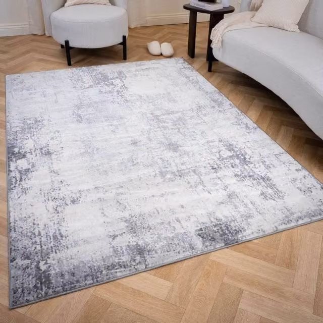 THE RUGS Elaris Stain Resistant Abstract Distressed Living Room Area Rug, Grey, W: 80 cm, L: 150 cm – 1