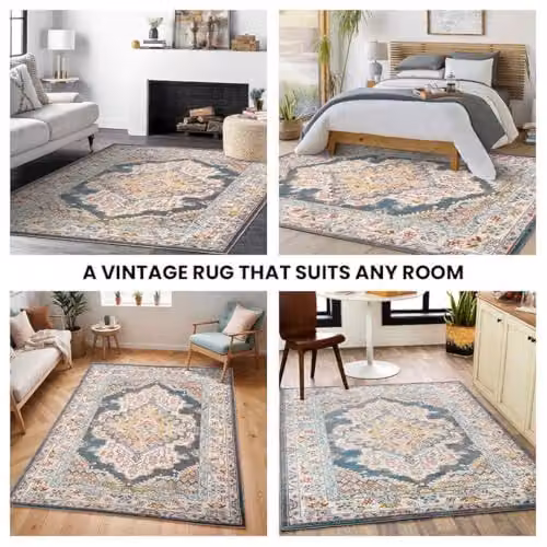 Livabliss Casablanca Vintage Area Rug in Brown, Blue and Grey, W: 140 cm, D: 200 cm – 4