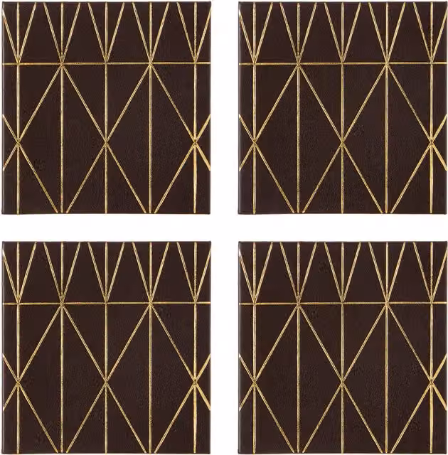 Orsina Set of Four Round Prism Black and Gold Coasters with Geometric Design