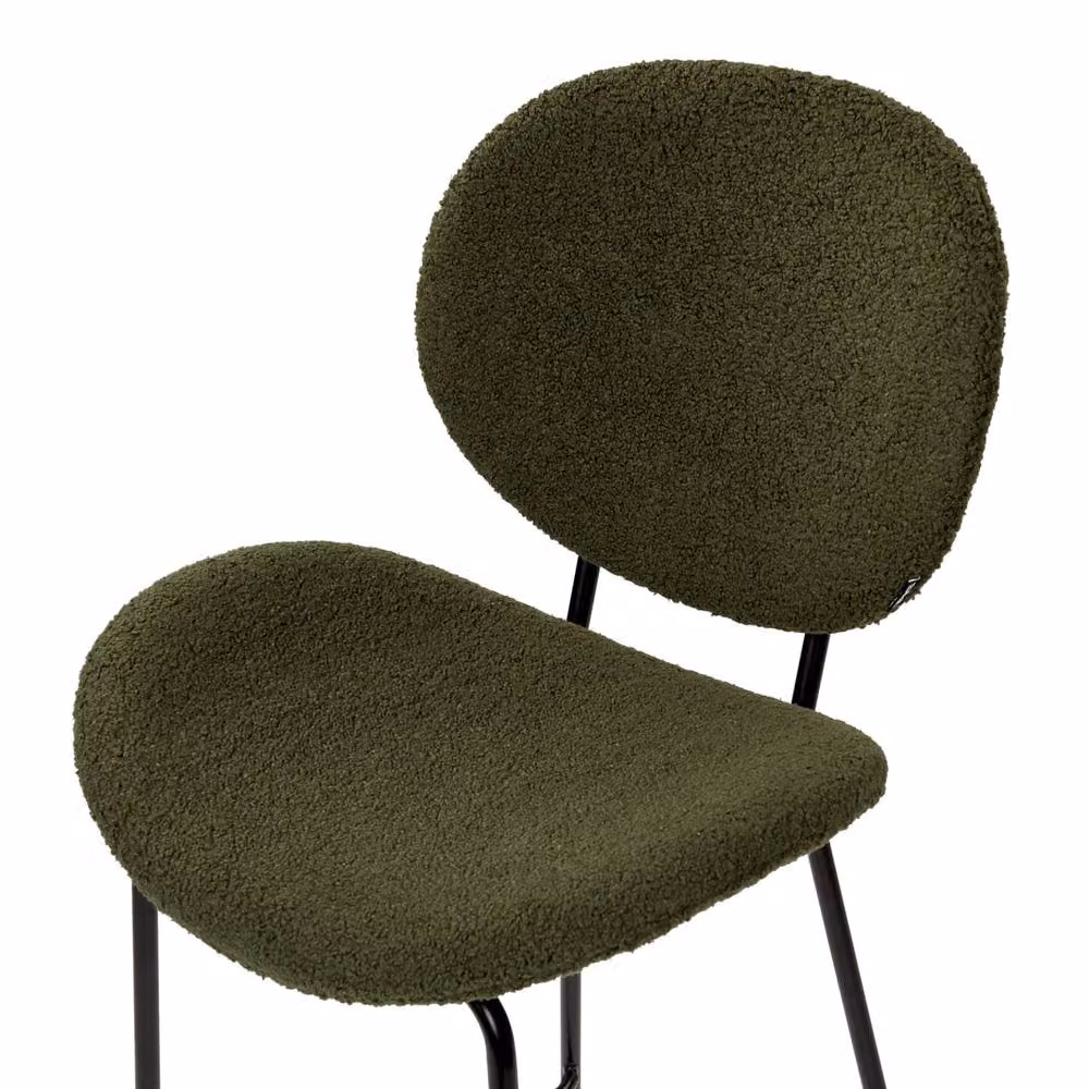 Wyld and Coco Set of 2 Dark Green Boucle Bar Chairs with Black Metal Legs – 4
