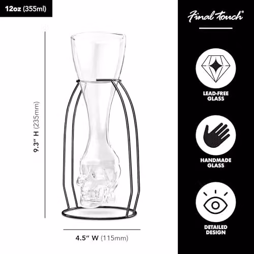 Final Touch Brain Freeze Skull Tumbler Glass with Skeletal Frame in Silver, Black and Transparent – 3