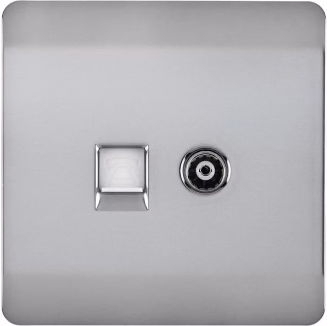 Trendi Artistic Modern Combination Co-axial and Telephone Socket in Brushed Stainless Steel