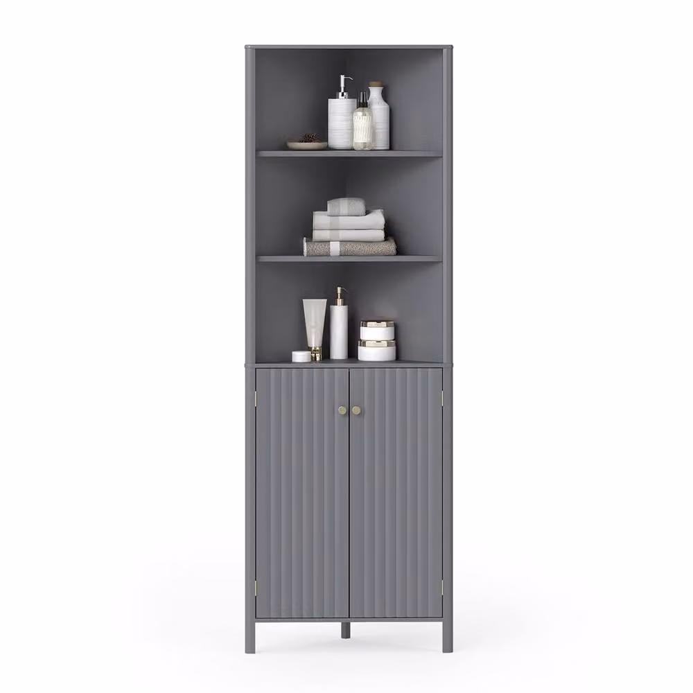 VOGREX Modern 5-Tier Corner Storage Cabinet in Grey, Height: 172 cm – 3