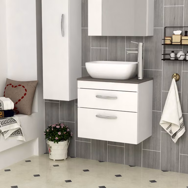 Royal Bathrooms 800mm Wall Hung Gloss White Vanity Unit with Elva Countertop Basin and 2 Drawers