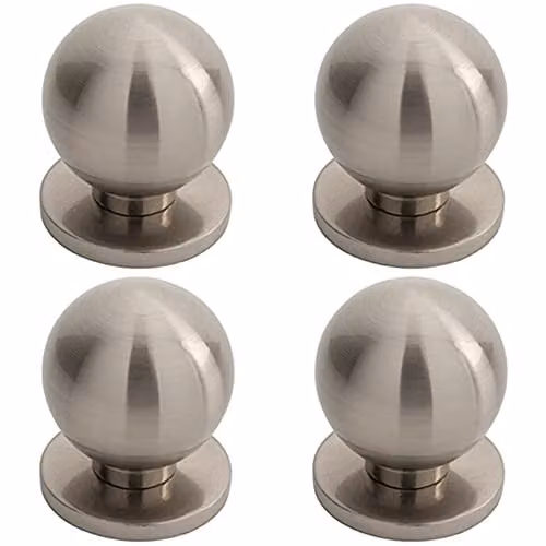 Loops 4 Pack Small Solid Ball Cupboard Door Knob, Brushed Silver, Diameter: 25 mm – 1